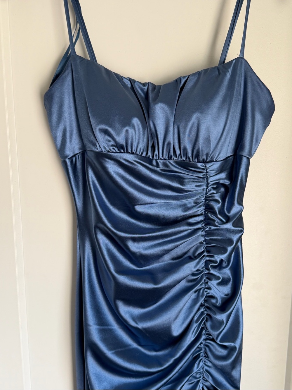 Windsor Satin Ruched Blue Slip Dress